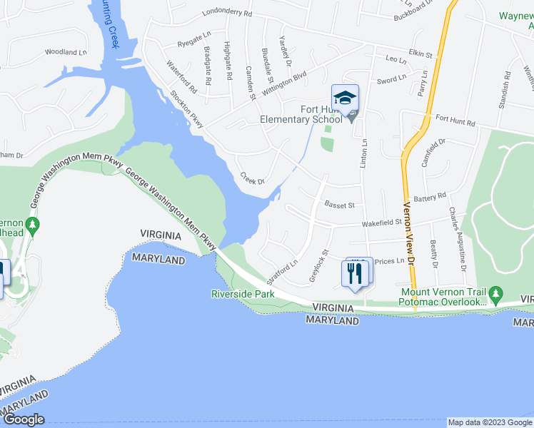 map of restaurants, bars, coffee shops, grocery stores, and more near 8906 Captains Row in Alexandria