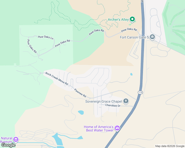 map of restaurants, bars, coffee shops, grocery stores, and more near 108 Navajo Drive in Colorado Springs