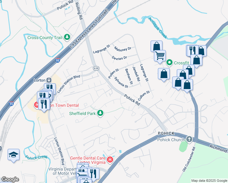 map of restaurants, bars, coffee shops, grocery stores, and more near 8921 Ataturk Way in Lorton