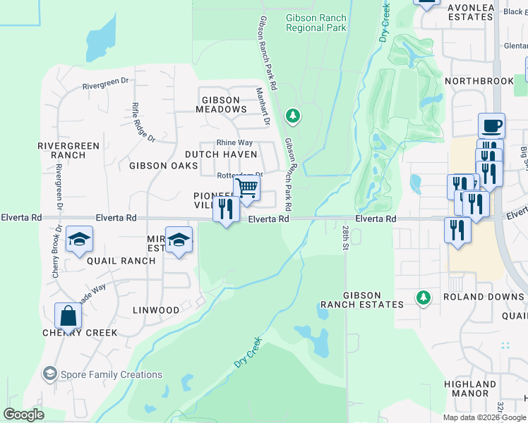 map of restaurants, bars, coffee shops, grocery stores, and more near 2632 Zuider Zee Circle in Elverta