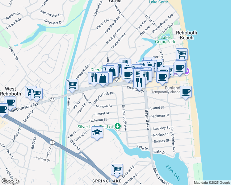 map of restaurants, bars, coffee shops, grocery stores, and more near 302 Rehoboth Avenue in Rehoboth Beach