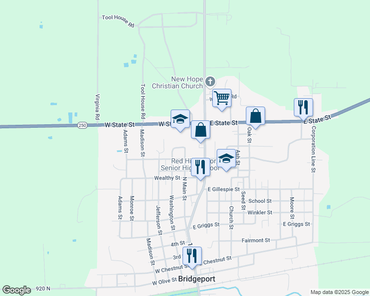 map of restaurants, bars, coffee shops, grocery stores, and more near 1239 North Main Street in Bridgeport