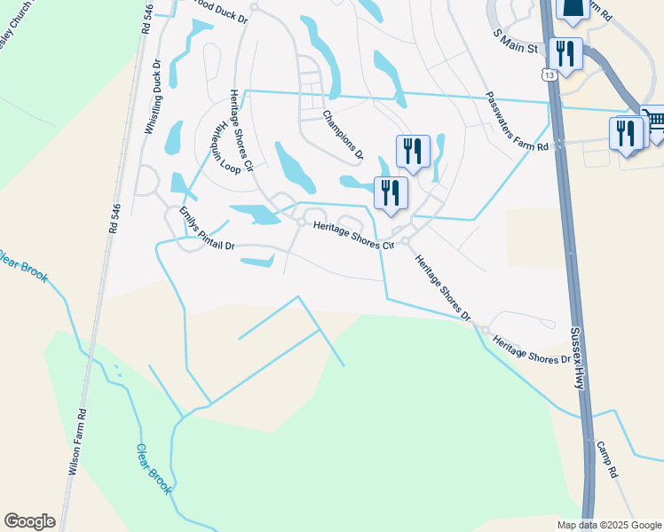 map of restaurants, bars, coffee shops, grocery stores, and more near 30 Amandas Teal Drive in Bridgeville