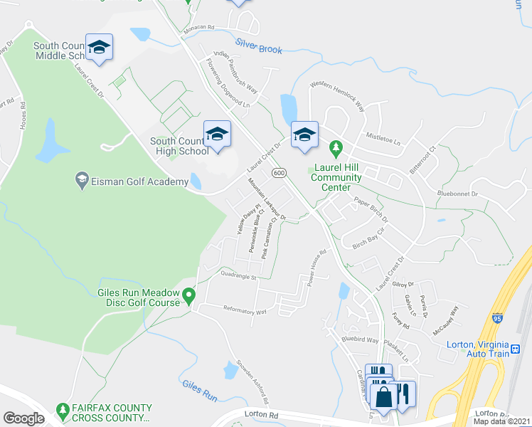 map of restaurants, bars, coffee shops, grocery stores, and more near 8905 Periwinkle Blue Court in Lorton