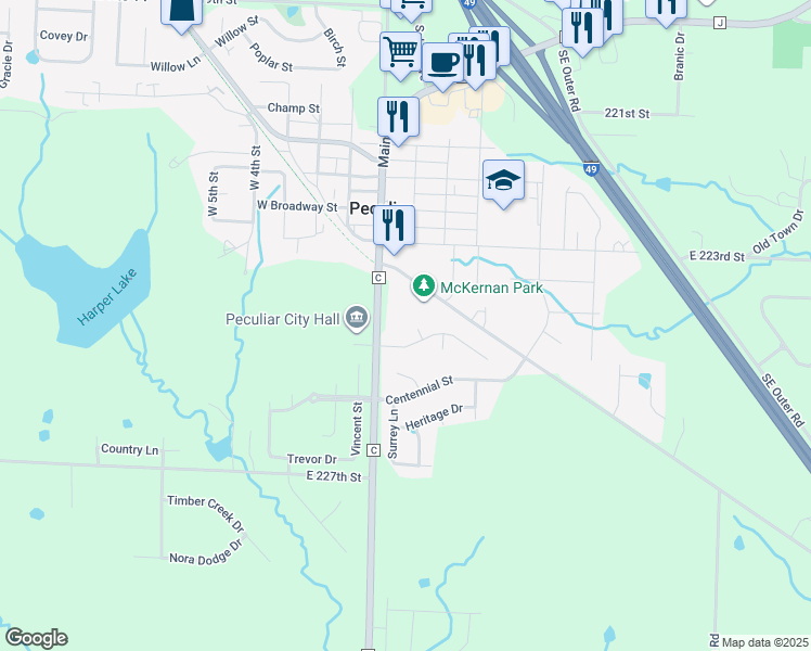 map of restaurants, bars, coffee shops, grocery stores, and more near in Cass County