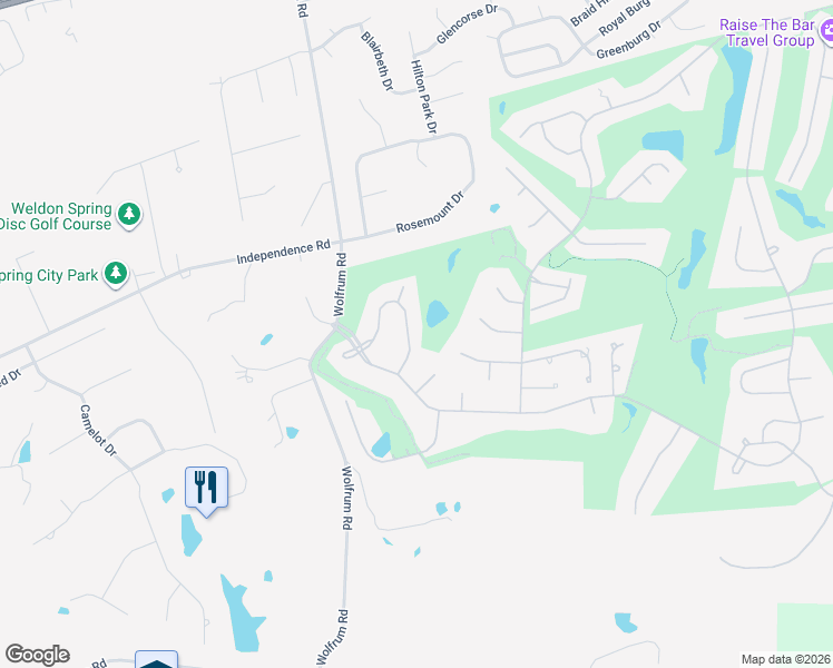 map of restaurants, bars, coffee shops, grocery stores, and more near 56 West Meath Ring in Weldon Spring