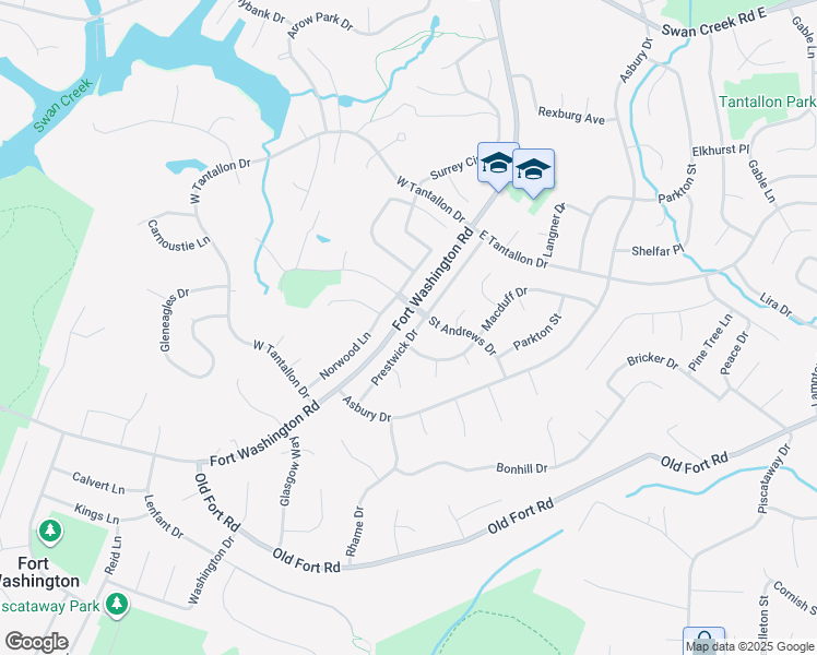 map of restaurants, bars, coffee shops, grocery stores, and more near 12703 Prestwick Drive in Fort Washington