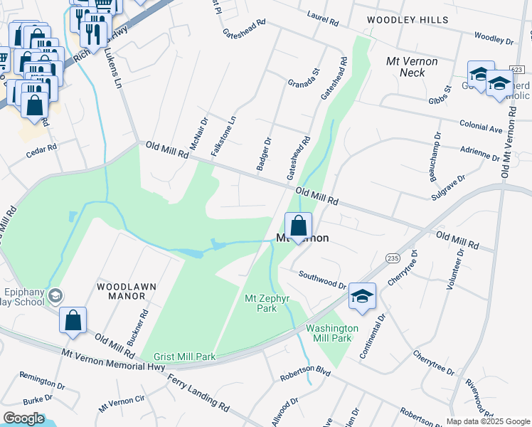 map of restaurants, bars, coffee shops, grocery stores, and more near 4503 Marcia Court in Alexandria