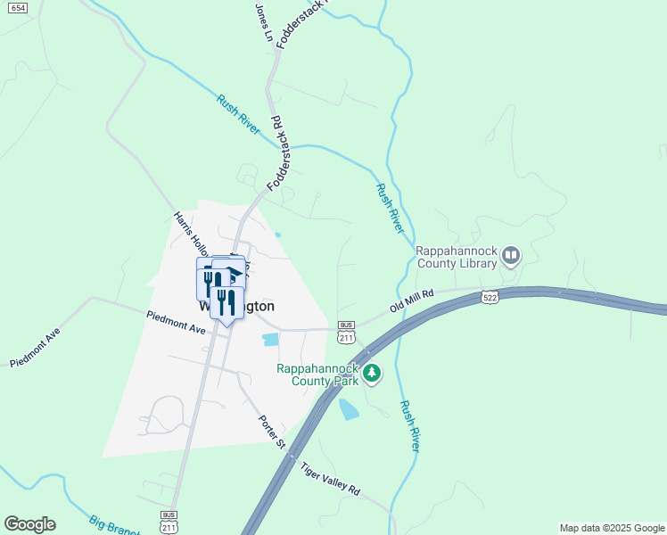 map of restaurants, bars, coffee shops, grocery stores, and more near 16 Firehouse Lane in Washington