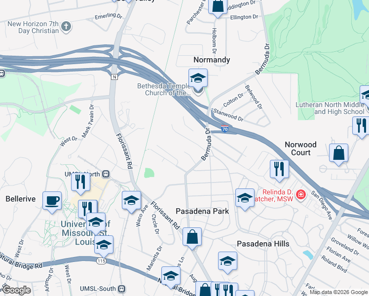 map of restaurants, bars, coffee shops, grocery stores, and more near 7738 Lacorn Court in St. Louis