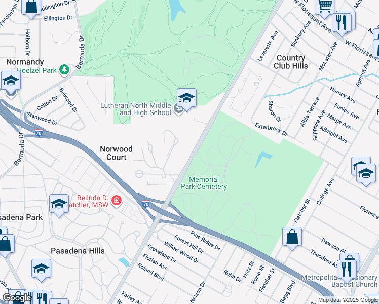 map of restaurants, bars, coffee shops, grocery stores, and more near 5339 Lucas-Hunt Road in St. Louis