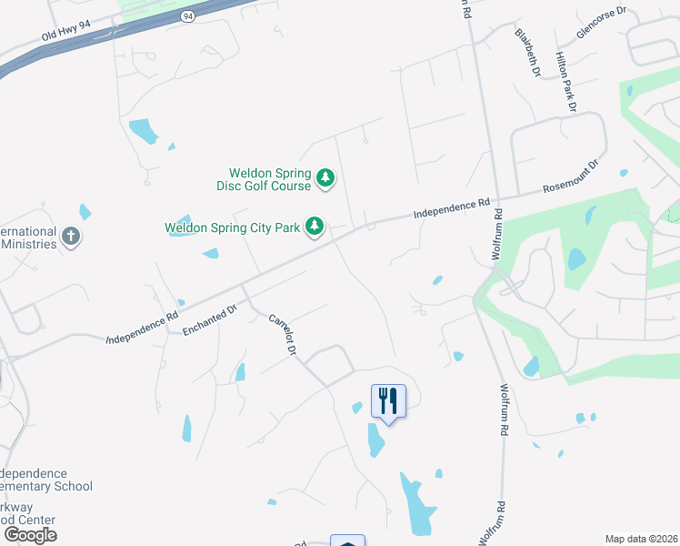 map of restaurants, bars, coffee shops, grocery stores, and more near 27 Rodelle Woods Drive in Weldon Spring