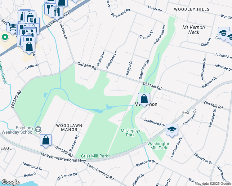 map of restaurants, bars, coffee shops, grocery stores, and more near 4601 Marcia Court in Alexandria