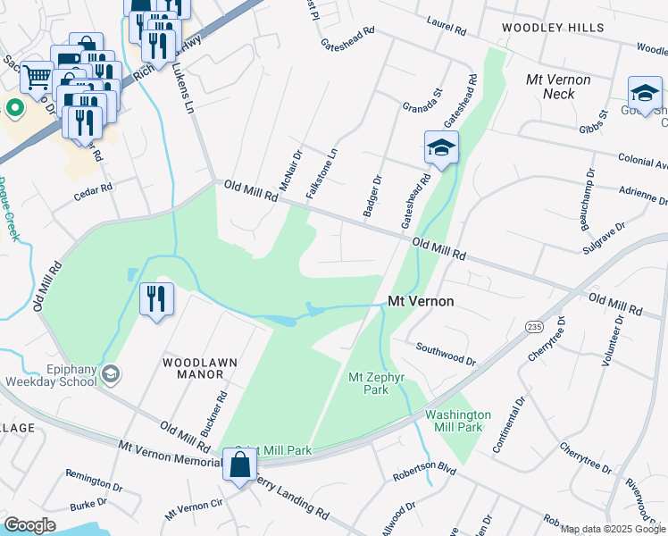 map of restaurants, bars, coffee shops, grocery stores, and more near 4601 Marcia Court in Alexandria