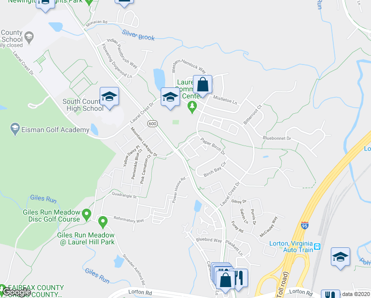 map of restaurants, bars, coffee shops, grocery stores, and more near 8909 Purple Lilac Circle in Lorton