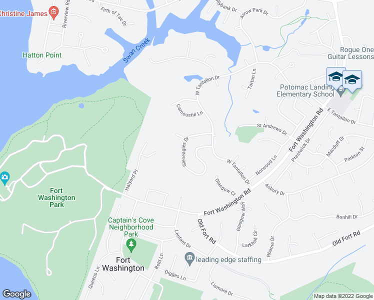 map of restaurants, bars, coffee shops, grocery stores, and more near 720 Gleneagles Drive in Fort Washington