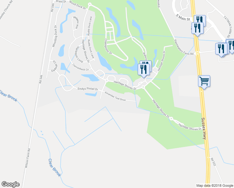 map of restaurants, bars, coffee shops, grocery stores, and more near 30 Amandas Teal Drive in Bridgeville