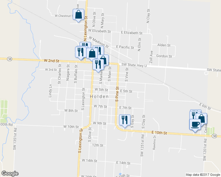 map of restaurants, bars, coffee shops, grocery stores, and more near 407 South Main Street in Holden