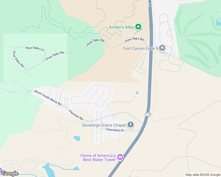 map of restaurants, bars, coffee shops, grocery stores, and more near 108 Navajo Drive in Colorado Springs