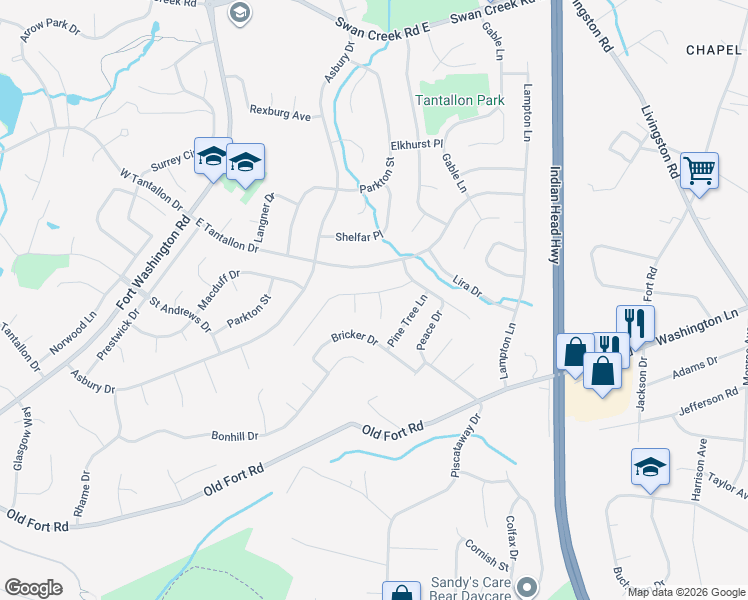 map of restaurants, bars, coffee shops, grocery stores, and more near 708 Trenary Circle in Fort Washington