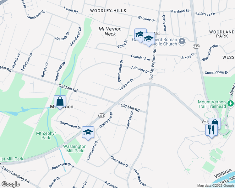 map of restaurants, bars, coffee shops, grocery stores, and more near 4005 Sulgrave Drive in Alexandria
