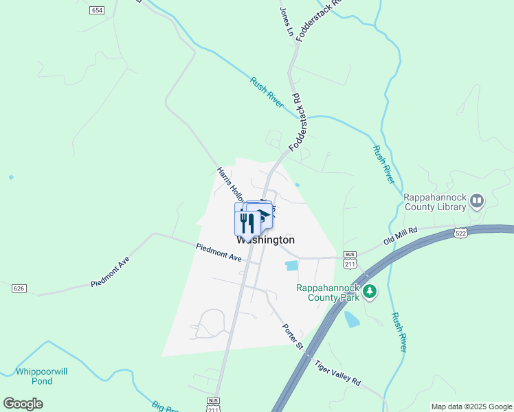 map of restaurants, bars, coffee shops, grocery stores, and more near 525 Main Street in Washington