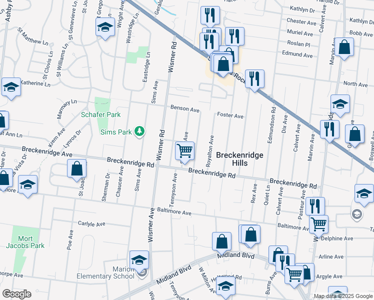 map of restaurants, bars, coffee shops, grocery stores, and more near 3242 Suncrest Avenue in St. Louis