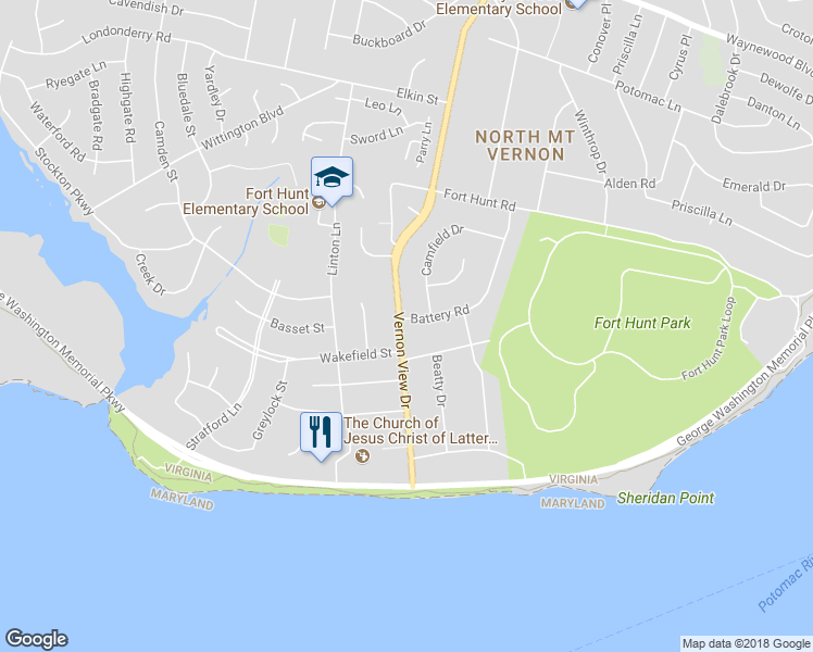 map of restaurants, bars, coffee shops, grocery stores, and more near 8913 Vernon View Drive in Alexandria