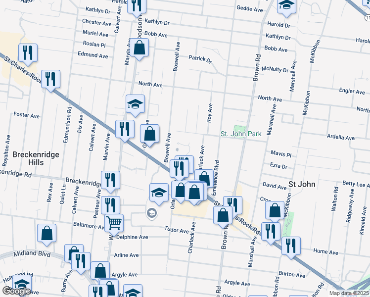 map of restaurants, bars, coffee shops, grocery stores, and more near 3452 Lindscott Avenue in St. Louis