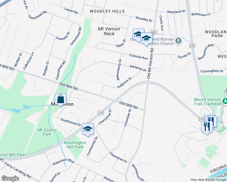 map of restaurants, bars, coffee shops, grocery stores, and more near 4007 Sulgrave Drive in Alexandria