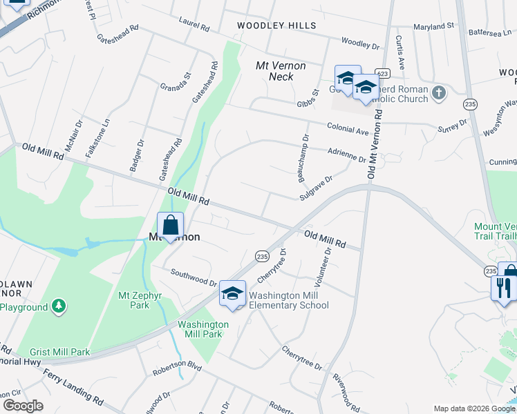 map of restaurants, bars, coffee shops, grocery stores, and more near 8914 Bordeaux Street in Alexandria