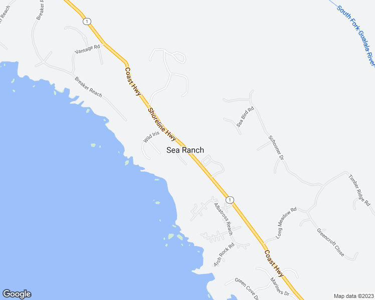 map of restaurants, bars, coffee shops, grocery stores, and more near Coast Highway in Stewarts Point