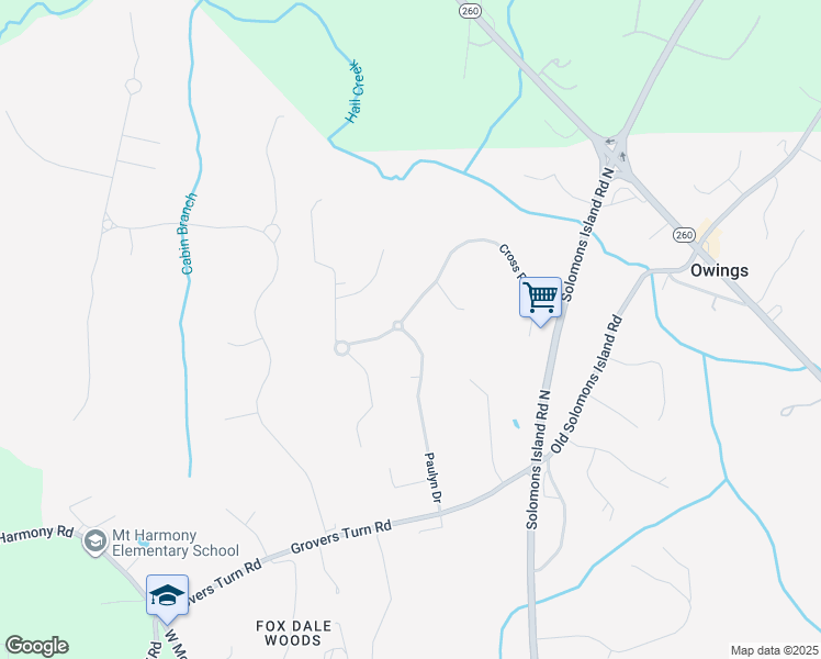 map of restaurants, bars, coffee shops, grocery stores, and more near 156 Cross Point Drive in Owings