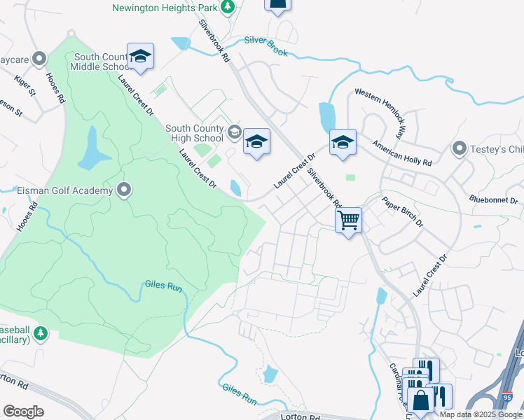 map of restaurants, bars, coffee shops, grocery stores, and more near 8435 Peace Lily Court in Lorton