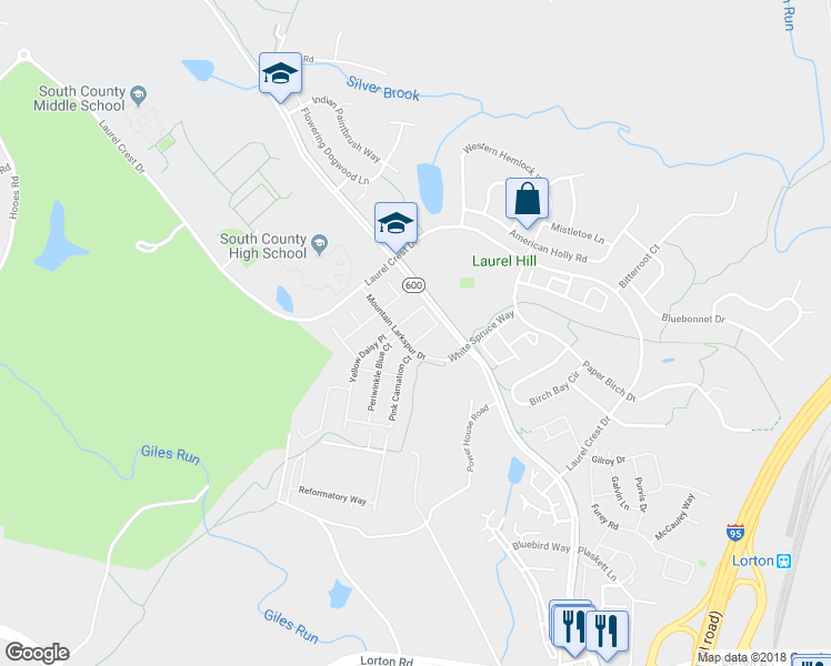 map of restaurants, bars, coffee shops, grocery stores, and more near 8894 Calla Lily Court in Lorton