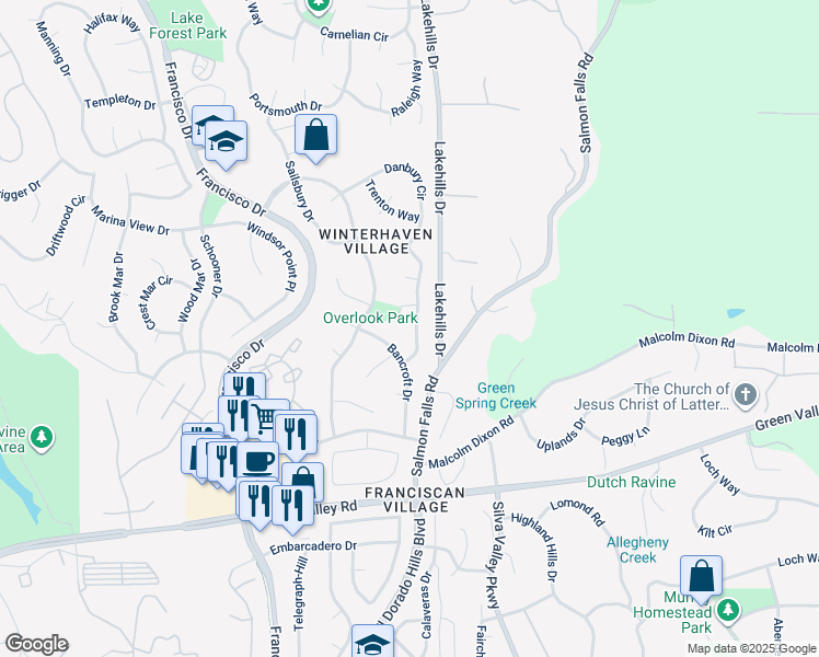 map of restaurants, bars, coffee shops, grocery stores, and more near in El Dorado Hills