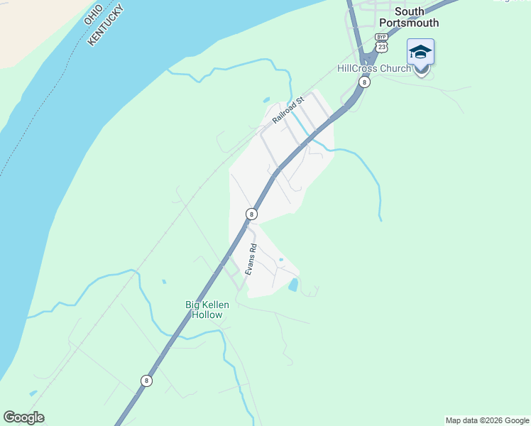 map of restaurants, bars, coffee shops, grocery stores, and more near State Highway 8 in Greenup