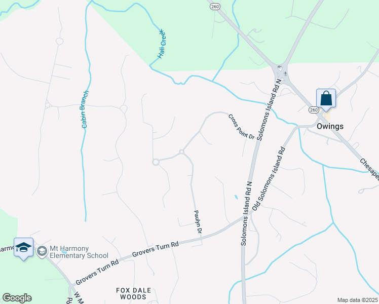 map of restaurants, bars, coffee shops, grocery stores, and more near 156 Cross Point Drive in Owings
