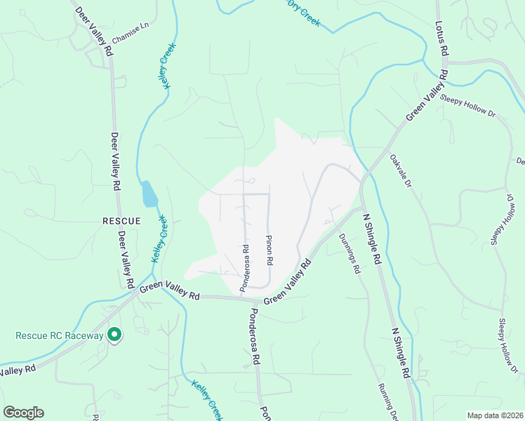 map of restaurants, bars, coffee shops, grocery stores, and more near 2303 Pinon Road in Rescue