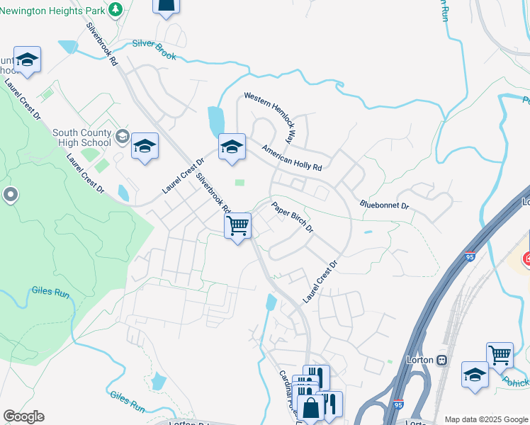 map of restaurants, bars, coffee shops, grocery stores, and more near 8259 Purple Lilac Court in Lorton