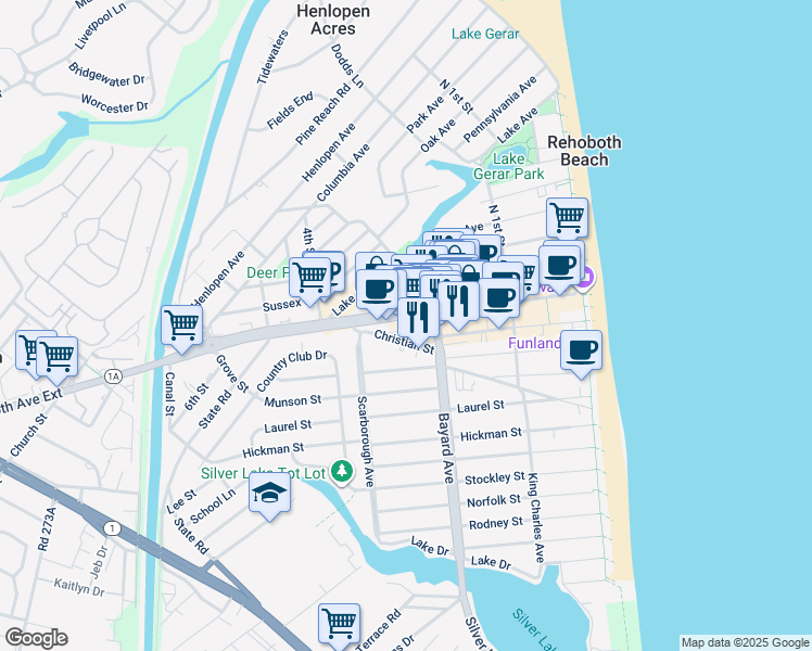 map of restaurants, bars, coffee shops, grocery stores, and more near 226 Rehoboth Avenue in Rehoboth Beach