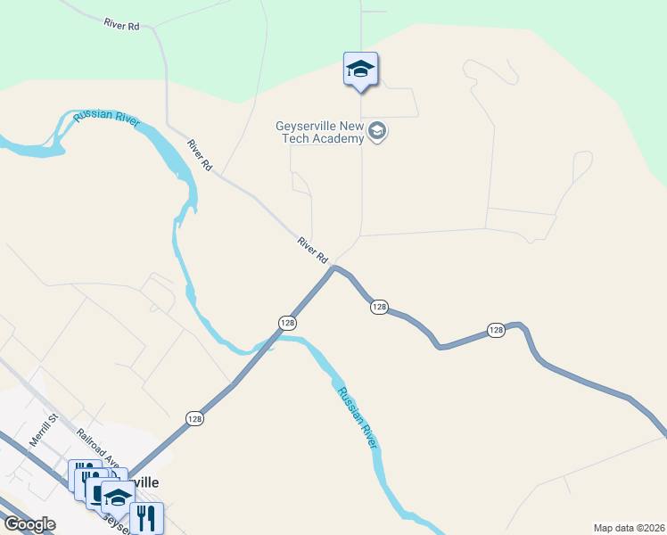 map of restaurants, bars, coffee shops, grocery stores, and more near 1100 California 128 in Geyserville
