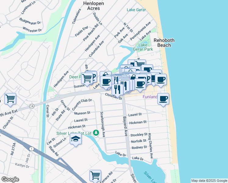 map of restaurants, bars, coffee shops, grocery stores, and more near 226 Rehoboth Avenue in Rehoboth Beach