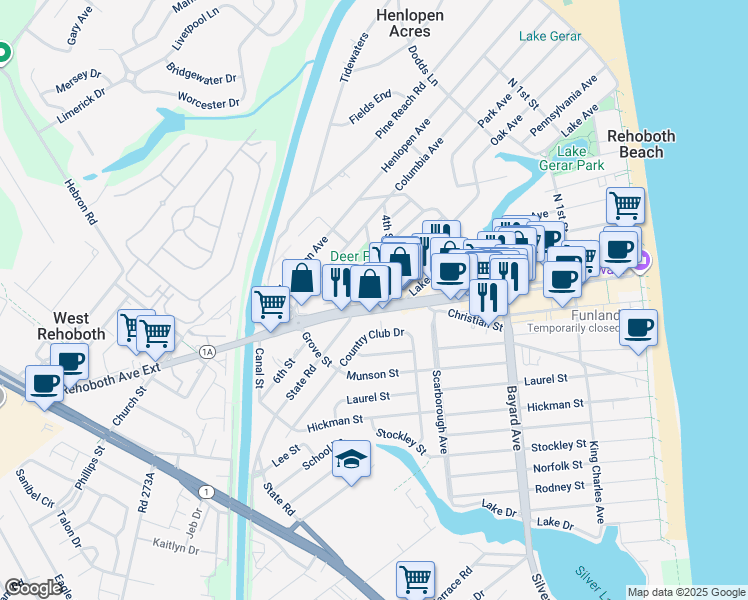 map of restaurants, bars, coffee shops, grocery stores, and more near 315 Rehoboth Avenue in Rehoboth Beach