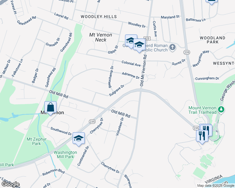 map of restaurants, bars, coffee shops, grocery stores, and more near 3905 Sulgrave Drive in Alexandria