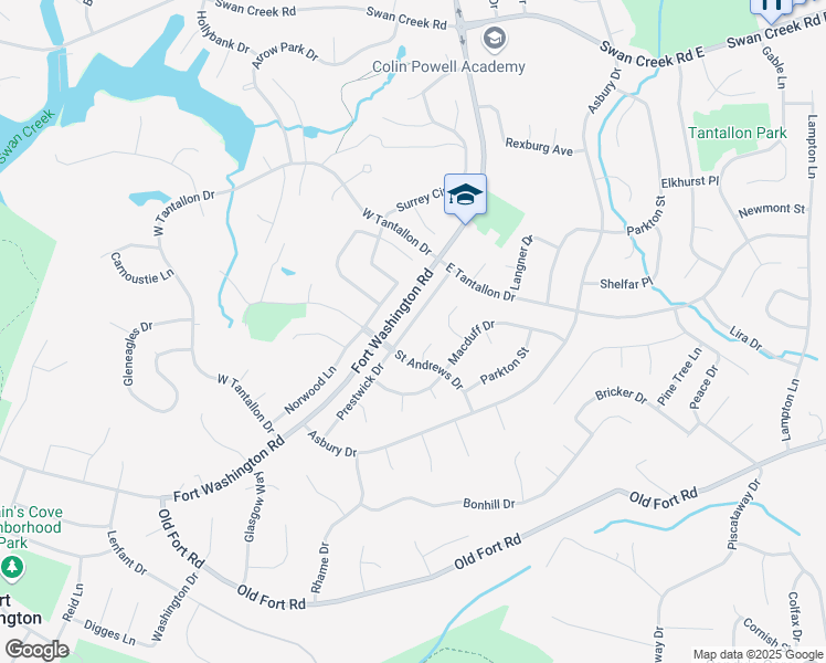 map of restaurants, bars, coffee shops, grocery stores, and more near 12624 Prestwick Drive in Fort Washington