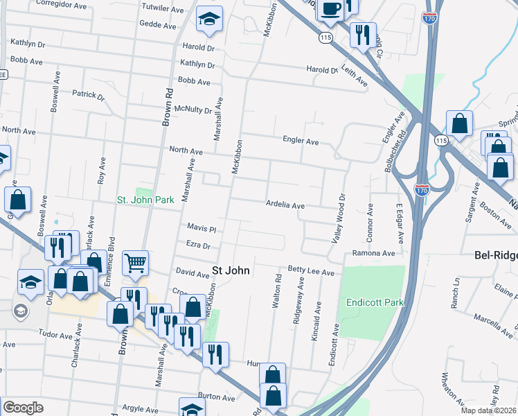 map of restaurants, bars, coffee shops, grocery stores, and more near 3520 Hilleman Avenue in St. Louis