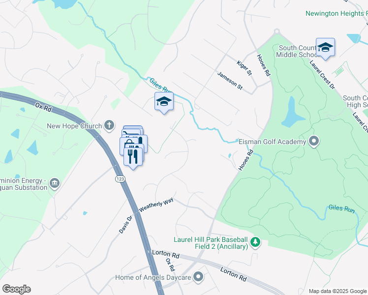 map of restaurants, bars, coffee shops, grocery stores, and more near 9100 Wood Spice Lane in Lorton