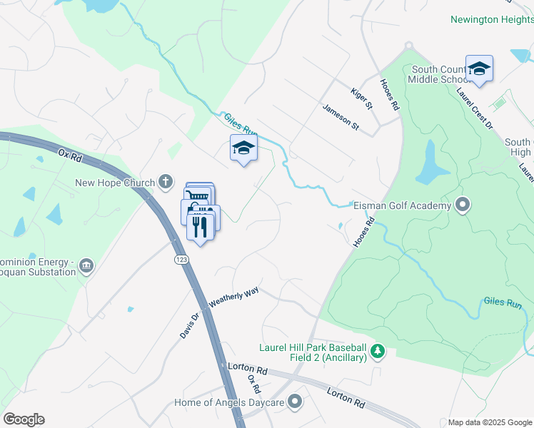 map of restaurants, bars, coffee shops, grocery stores, and more near 9102 Wood Spice Lane in Lorton