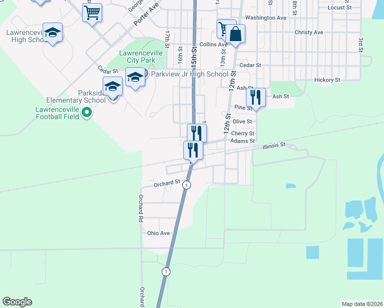 map of restaurants, bars, coffee shops, grocery stores, and more near 2105 15th Street in Lawrenceville